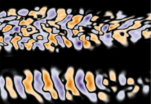 Contours of magnetic fields that emerge a result self organization microscopic currents resulting from the weibel instability in carbon dioxide laser produced plasma probed by an ultrashort relativistic electron beam image courtesy Chaojie Zhang University California Los Angeles