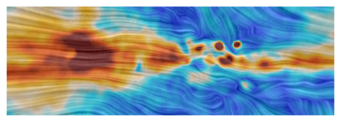 Colour shows the polarized microwave emission measured by QUIJOTE. The pattern of lines superposed shows the direction of the magnetic field lines. Credit: QUIJOTE Collaboration