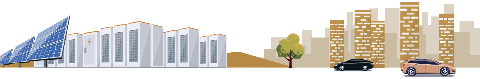 project energy graphic of cars and buildings for net-zero