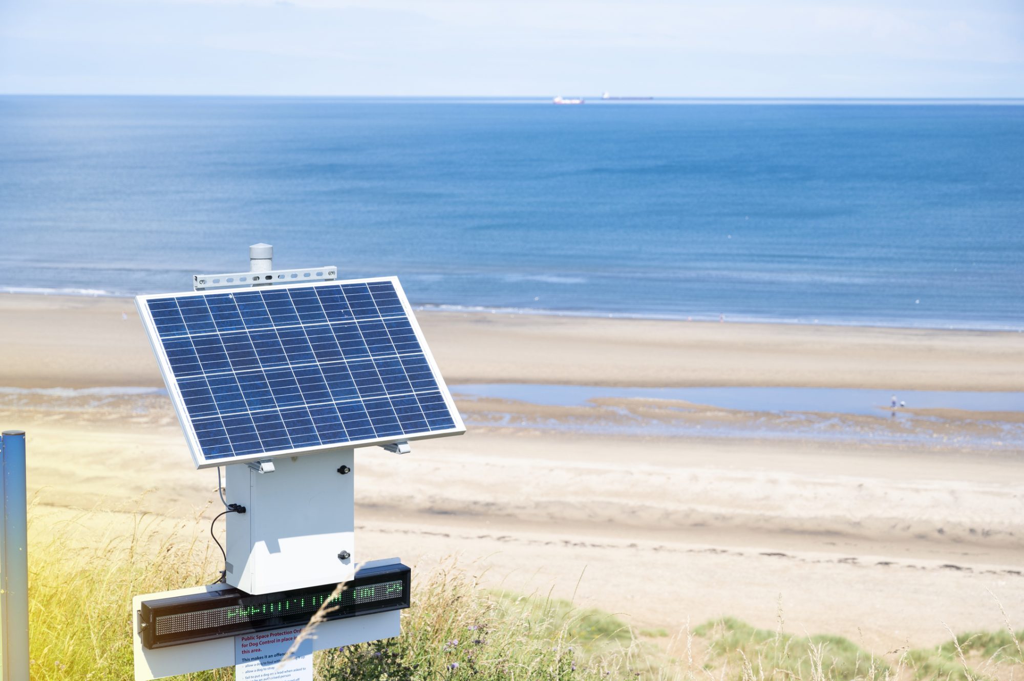 Crimdon beach, Hartlepool and Seaton Carew, England. 28 July, 2021. Solar panel on the beach