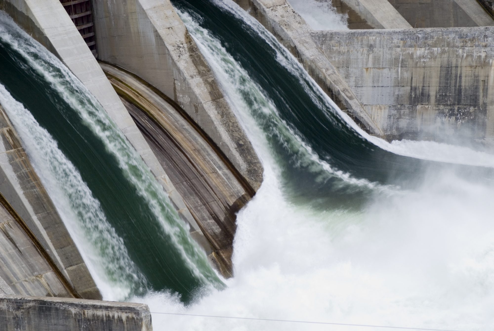 A Hydro electric generation plant with the water flowing rapidly through