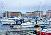 A view of the marina in the former dockyard area of the town. Hartlepool is a seaside town in Cleveland, England, and the area has been transformed in recent years for leisure and residential use.