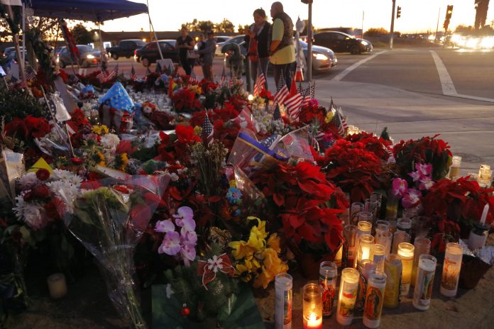 A makeshift memorial at the Inland Regional Center (IRC) in San Bernardino, CA. San Bernardino shooting aftermath