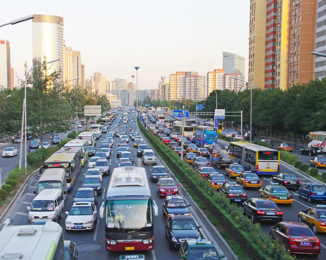 Traffic lined up in Beijing