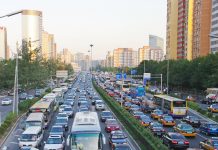 Traffic lined up in Beijing