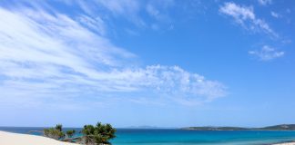 Iconic sandy beach and coastal dune system in Porto Pino (Italy)