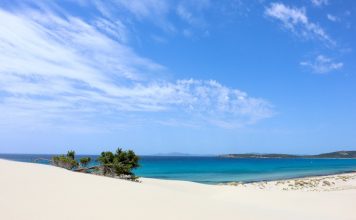 Iconic sandy beach and coastal dune system in Porto Pino (Italy)