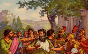 Saint Paul arrested, early 1900s Bible illustration. (PD-US-expired)
