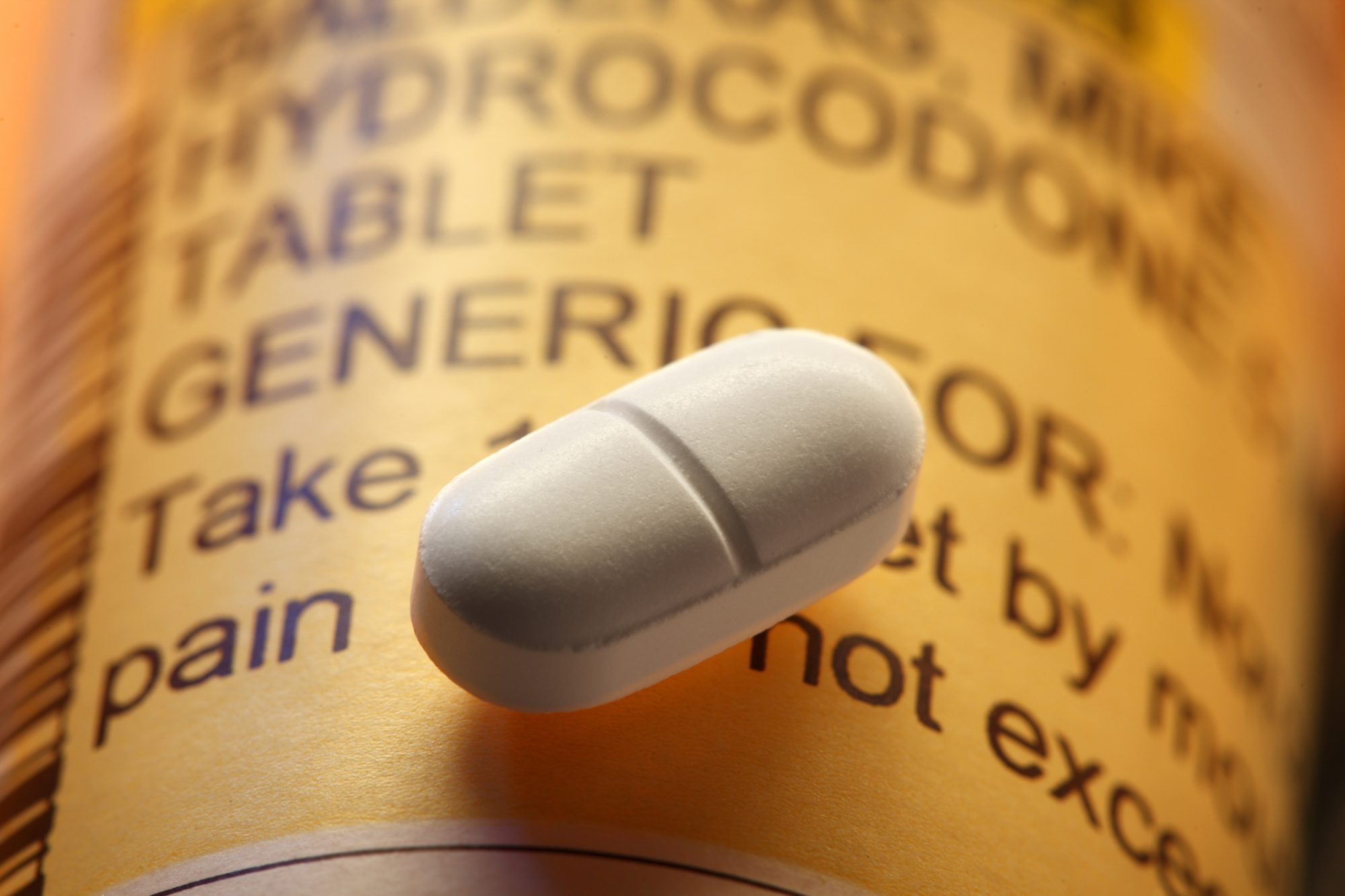 Opioid Pill On A Hydrocodone Prescription Pill Bottle