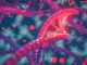 DNA helix colorful genes chromosomes DNA sequence, DNA structure with glow. Science concept background 3d rendering
