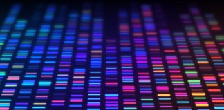 DNA sequencing gel run science and data genomic genetic analysis background abstract pattern.