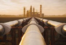 Oil Refinery And Pipeline In Desert