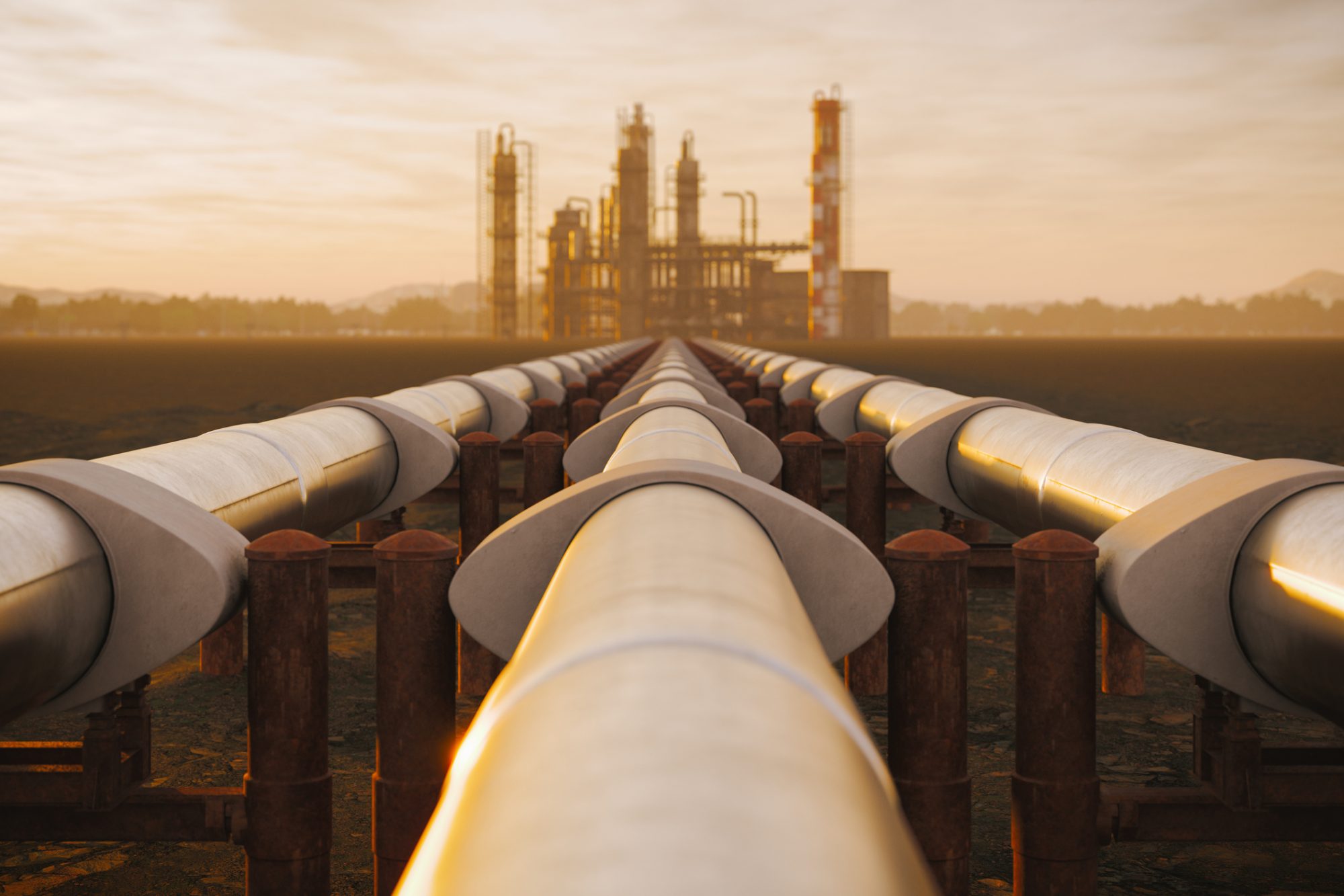 Oil Refinery And Pipeline In Desert