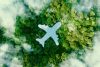 A lake in the shape of an airplane in the middle of untouched nature - a concept illustrating the ecology of air transport, travel and ecotourism. 3d rendering.