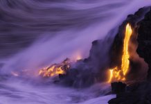 magma ocean entry, Kilauea, Hawaii.