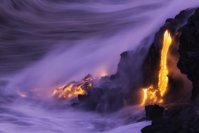 magma ocean entry, Kilauea, Hawaii.