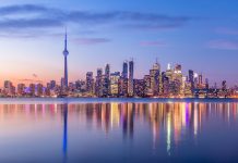 Toronto Skyline with purple light - Toronto, Ontario, Canada