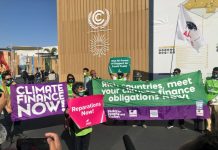 Climate activists emphasizing the urgency of climate finance at COP27