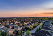 housing complex with a sunset background