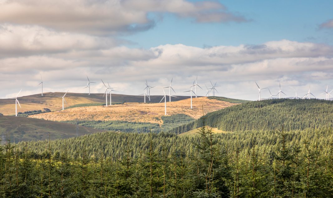 A view of Wind Turbines in the Scottish Borders, Scotland.