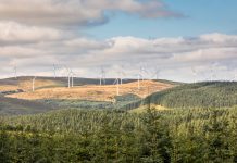 A view of Wind Turbines in the Scottish Borders, Scotland.