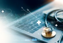 Healthcare business graph and data of Medical business growth and gold stethoscope of doctor on laptop, investment, financial and banking, Medical business report on global network.