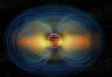 Artist's impression of an aurora and the surrounding radiation belt of the ultracool dwarf LSR J1835+3259. Credit: Chuck Carter, Melodie Kao, Heising-Simons Foundation