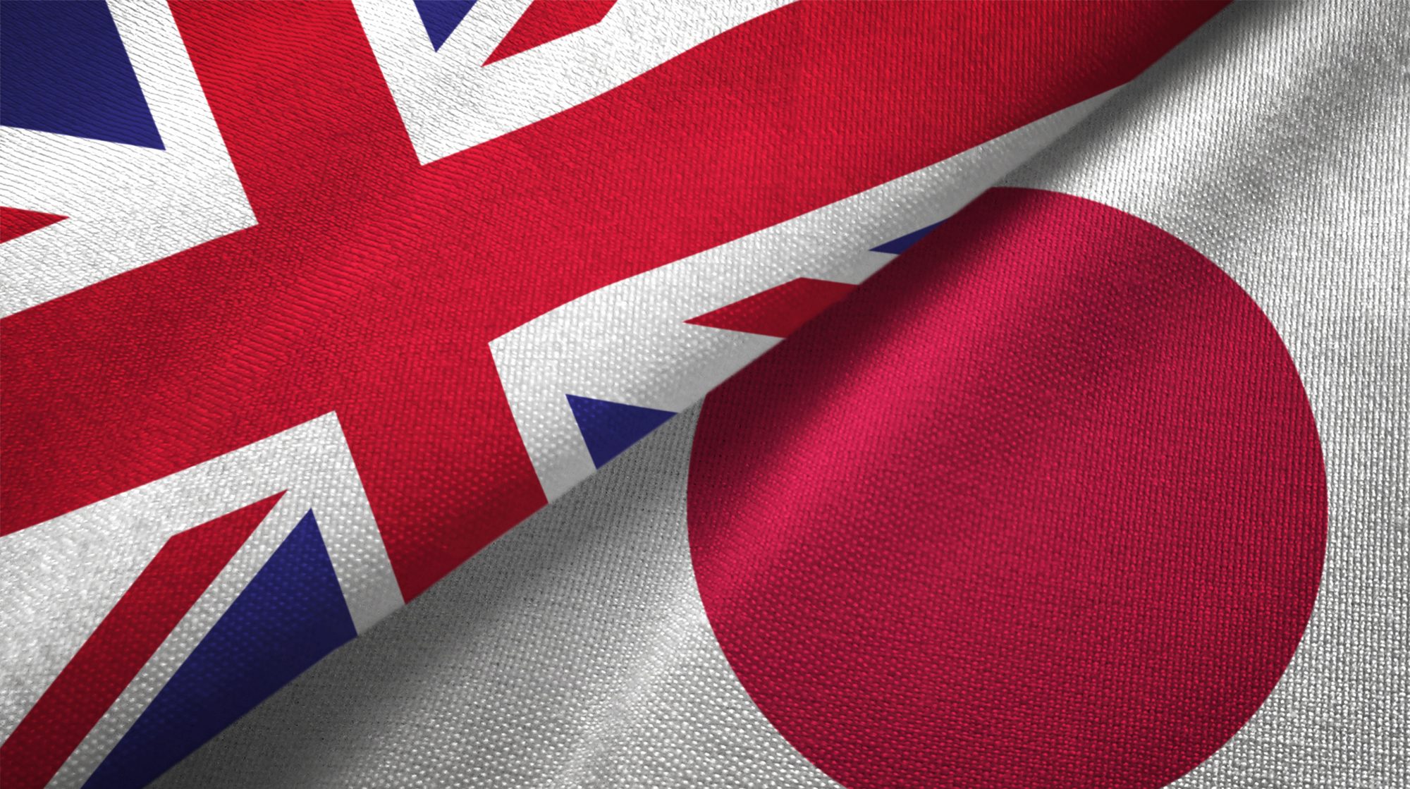 日本とイギリスの国旗一緒にrealions繊維布生地の質感