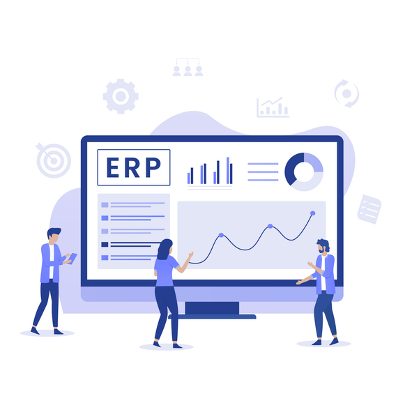 ERP Enterprise resource planning illustration concept, productivity and company enhancement. Illustration for websites, landing pages, mobile applications, posters and banners.