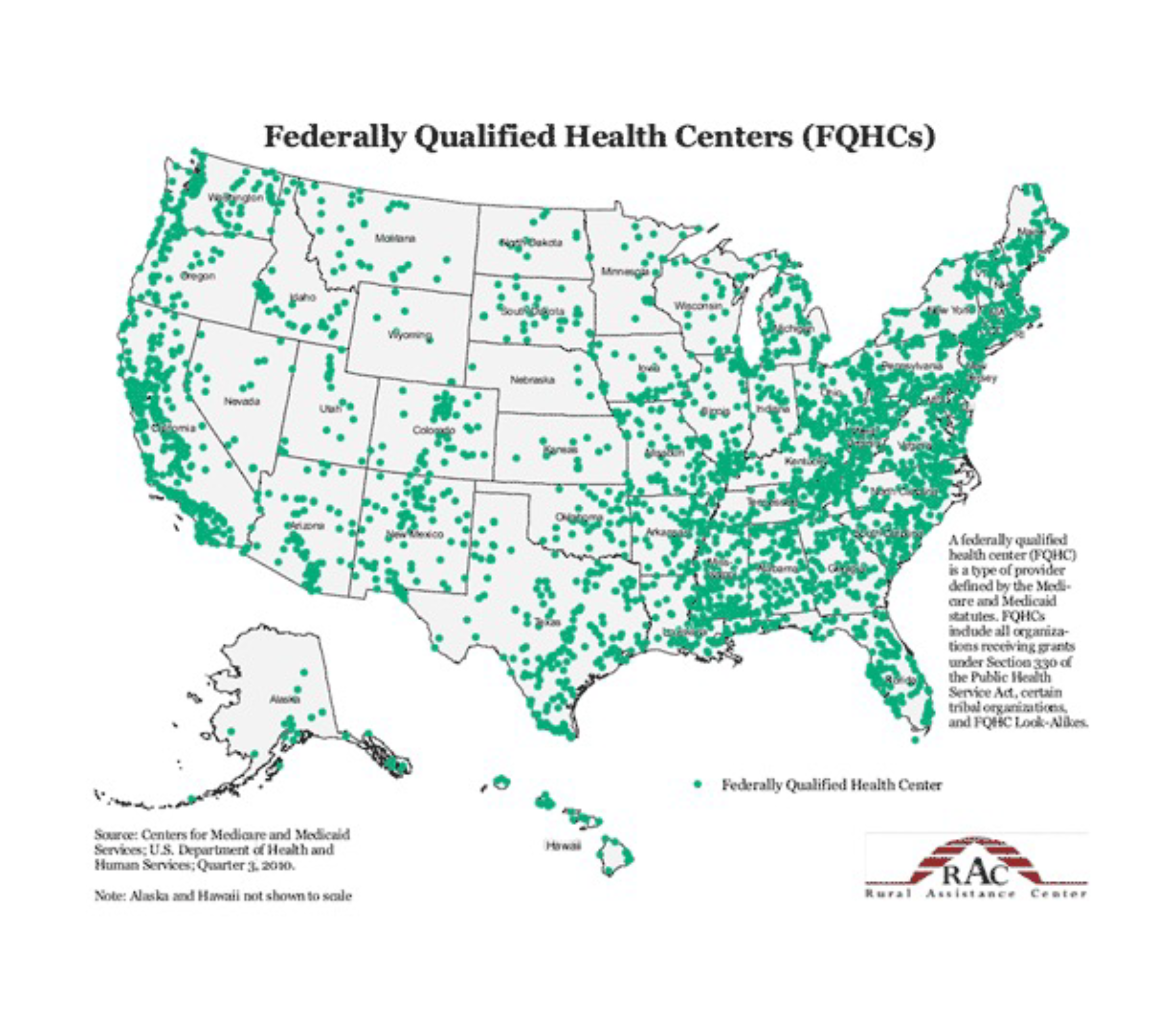 Figure 1. Map of the locations of the 1,400 Federally Qualified Community Health Centers in the United States.