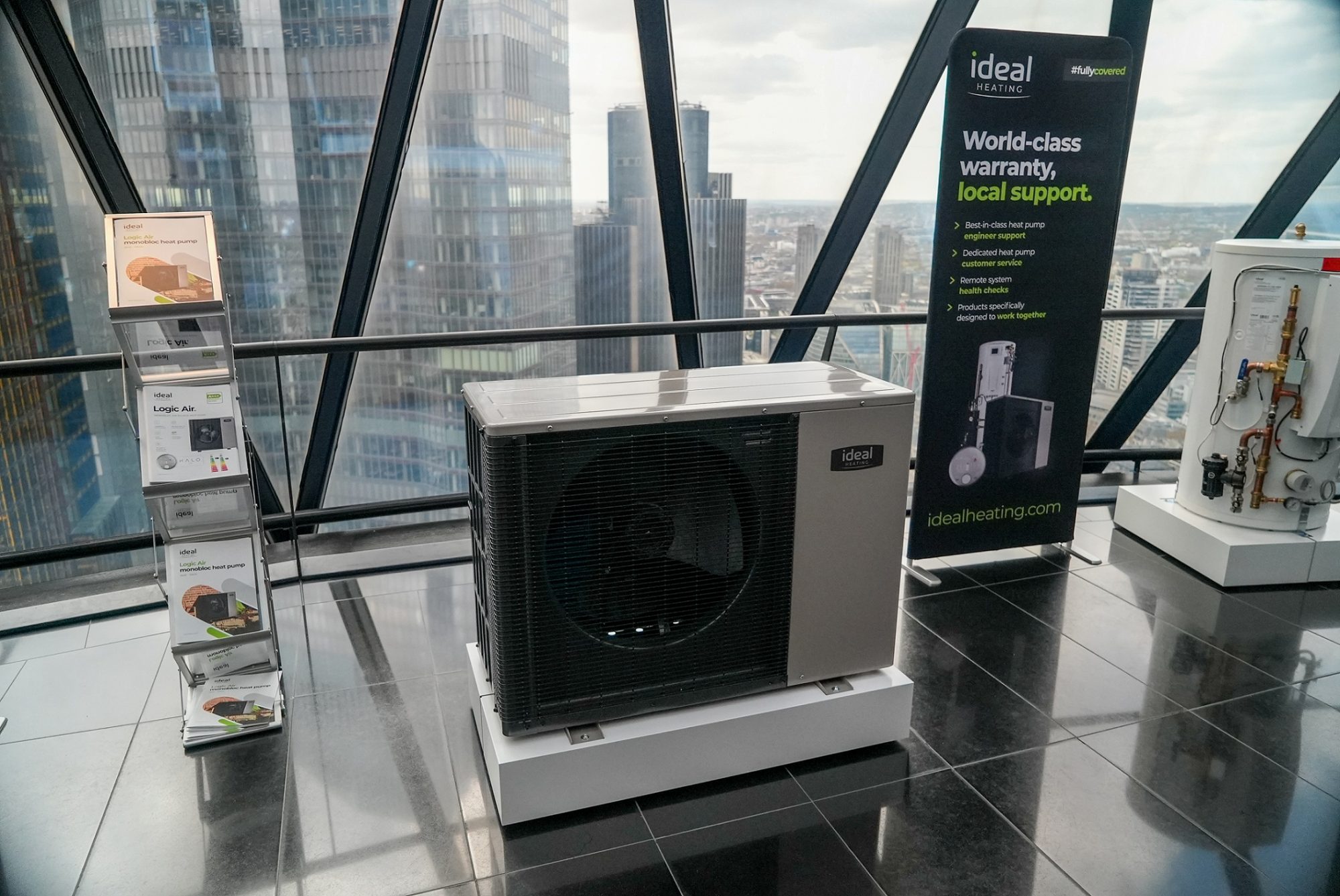 Ideal Heating’s new Logic Air heat pump was launched at a VIP event at The Gherkin skyscraper in London