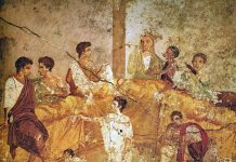 Painting from Pompeii, now in the Museo Archeologico Nazionale (Naples), showing a banquet or family ceremony