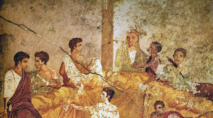 Painting from Pompeii, now in the Museo Archeologico Nazionale (Naples), showing a banquet or family ceremony