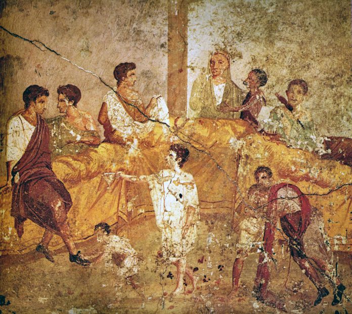 Painting from Pompeii, now in the Museo Archeologico Nazionale (Naples), showing a banquet or family ceremony