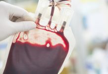 close up blood bag in laboratory medical concept.