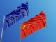 European Union and Chinese flags are waving with wind over blue sk, fostering international collaboration and personalised medicine