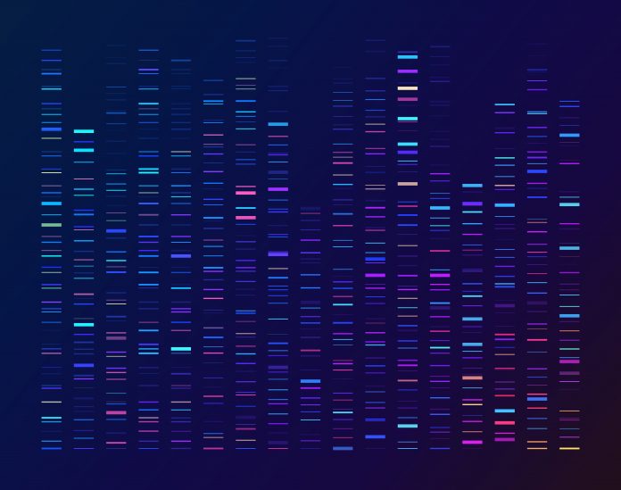 DNA sequencing gel run science and data genomic genetic analysis background abstract pattern.