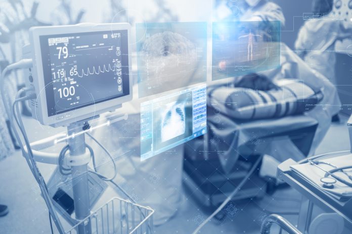 Innovative technology in a modern hospital operating room futuristic medical interface concept Keeping a close monitor on the patient's state of health