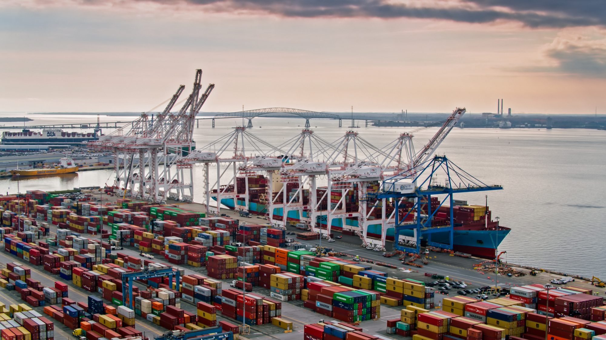 Loading Container Ship in the Port of Baltimore - Aerial