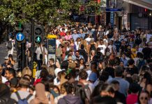 London United Kingdom Crowded city streets in London on a hot summer day near the Bond street Underground entrance