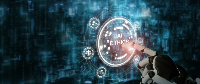 AI ethics or AI Law concept. Developing AI codes of ethics. Compliance, regulation, standard , business policy and responsibility for guarding against unintended bias in machine learning algorithms.