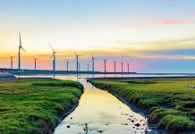 Landscape of Gaomei wetlands during sunset in Taiwan