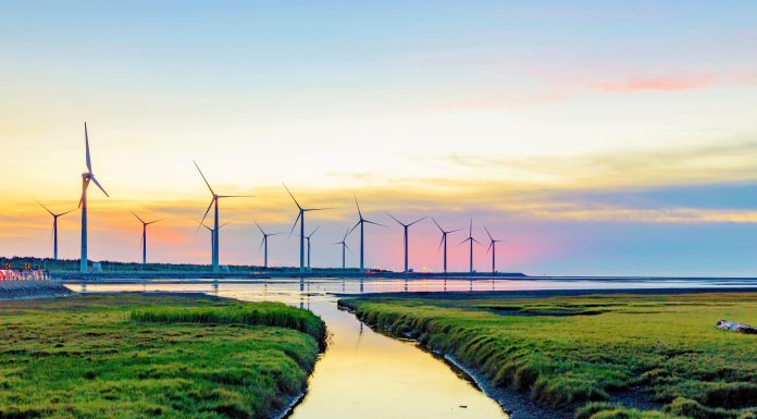 Landscape of Gaomei wetlands during sunset in Taiwan