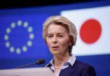 European Commission President Ursula von der Leyen attends a press conference during a EU-Japan summit, in Brussels, Belgium July 13, 2023. REUTERS/Johanna Geron/File Photo