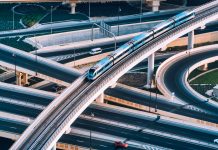 Highway intersection and Metro Train in Dubai, UAE