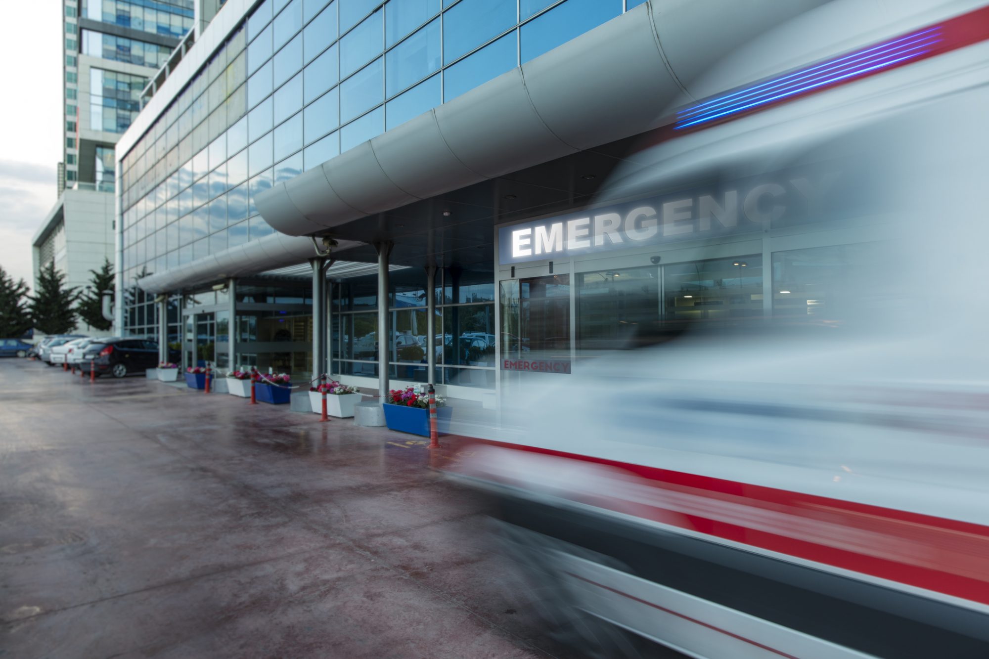 Ambulance arriving at hospital A&E department