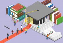 3D Isometric Flat Vector Conceptual Illustration of Higher Education, College Education Study Process