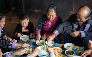 Hmong Family Eating Organic Food Chiang Mai, Thailand