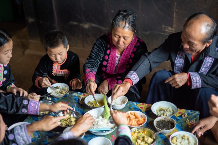 Hmong Family Eating Organic Food Chiang Mai, Thailand