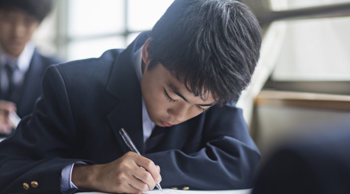 Japanese student boy at the school